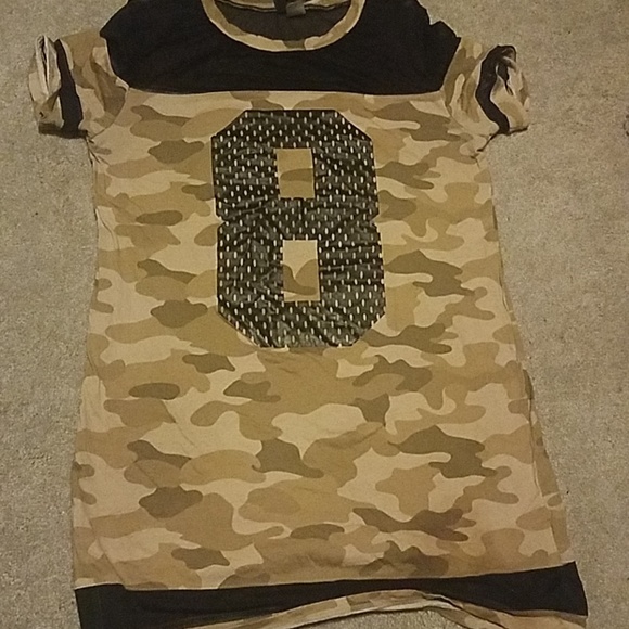 Divided Tops - Camo and mesh tshirt dress